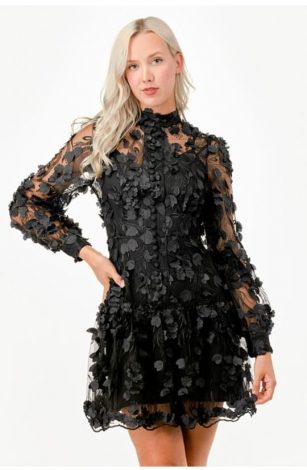 VESTIDO FLORES 3D CON BOTON