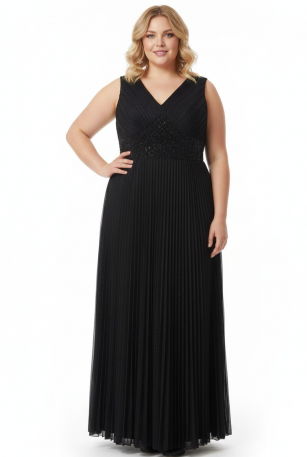 Vestido de Noche Plisado con Pedrería