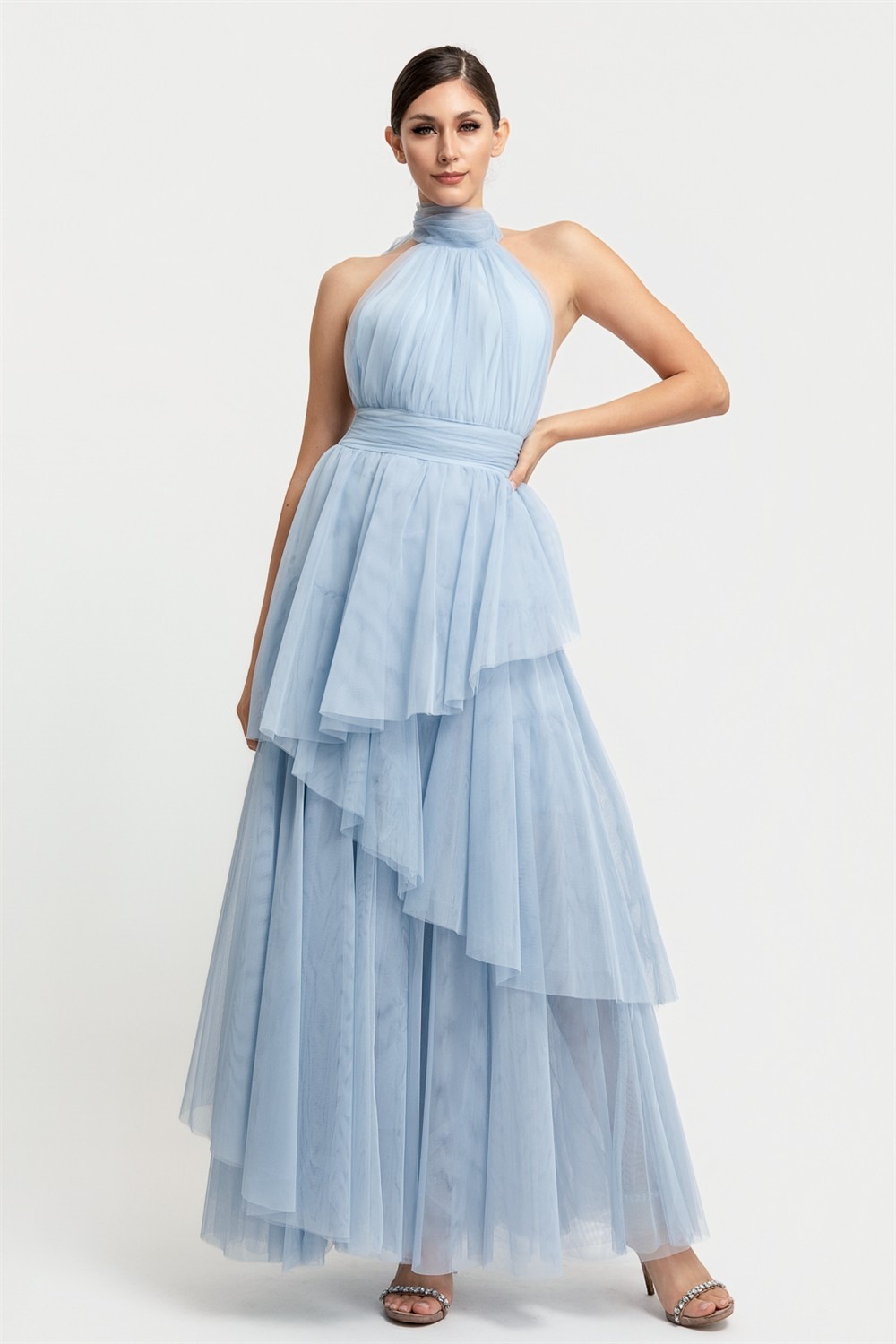 VESTIDO DE TUL OLANES CUELLO HALTER - Imagen 5