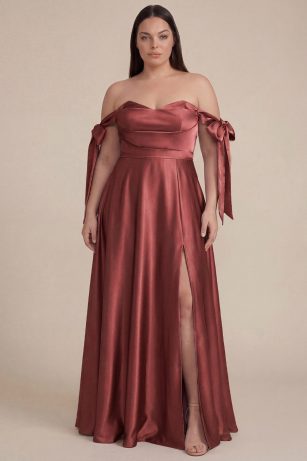 VESTIDO SATEEN CON MOÑO EN HOMBRO