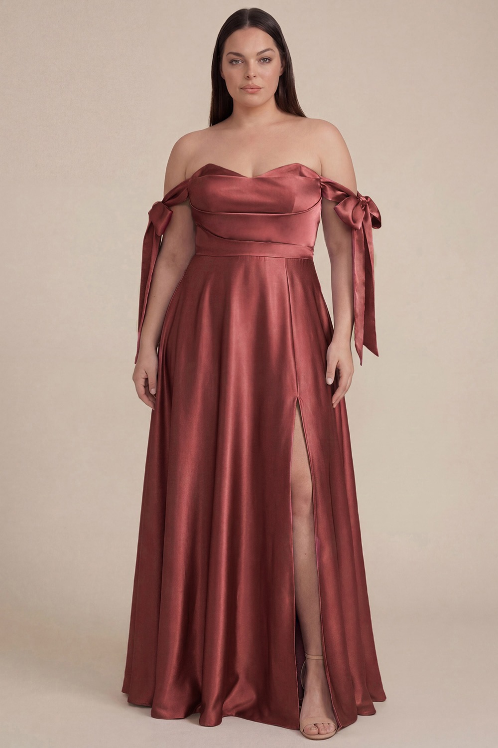 VESTIDO SATEEN CON MOÑO EN HOMBRO
