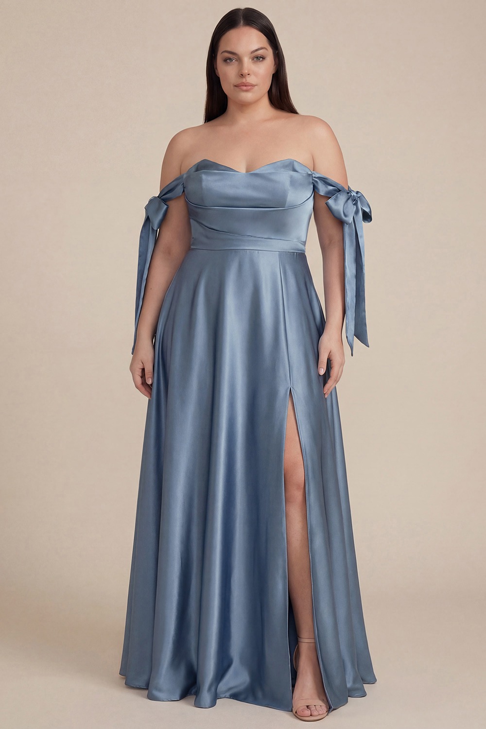 VESTIDO SATEEN CON MOÑO EN HOMBRO - Imagen 2