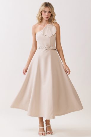 VESTIDO UN HOMBRO HOJA CON PERLAS