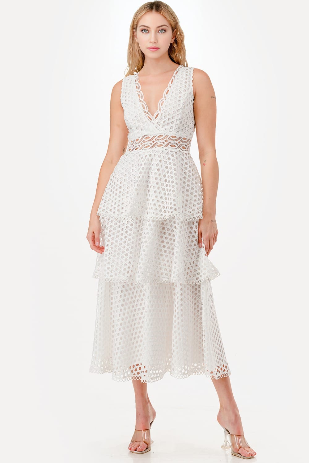 VESTIDO GUIPIURE DE ENCAJE CON OLANES - Imagen 2