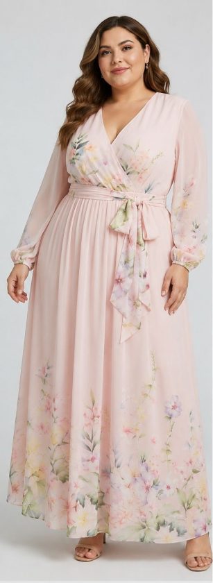 VESTIDO PLUS FLORAL DE MANGA LARGA