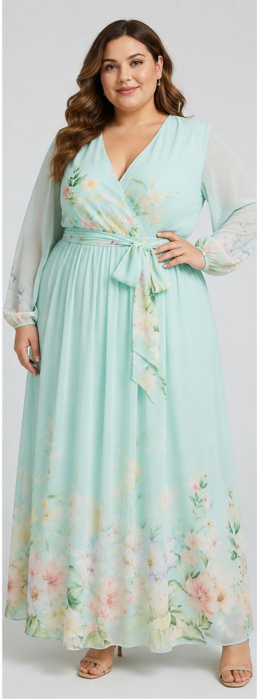 VESTIDO PLUS FLORAL DE MANGA LARGA - Imagen 2