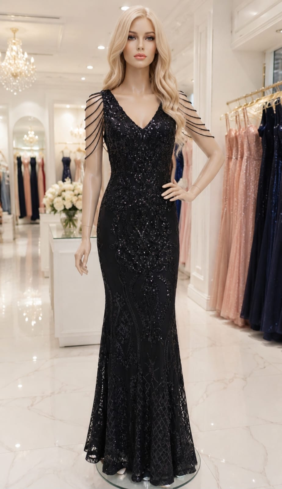 VESTIDO ELEGANTE DE LENTEJUELA Y PEDRERÍA - Imagen 2