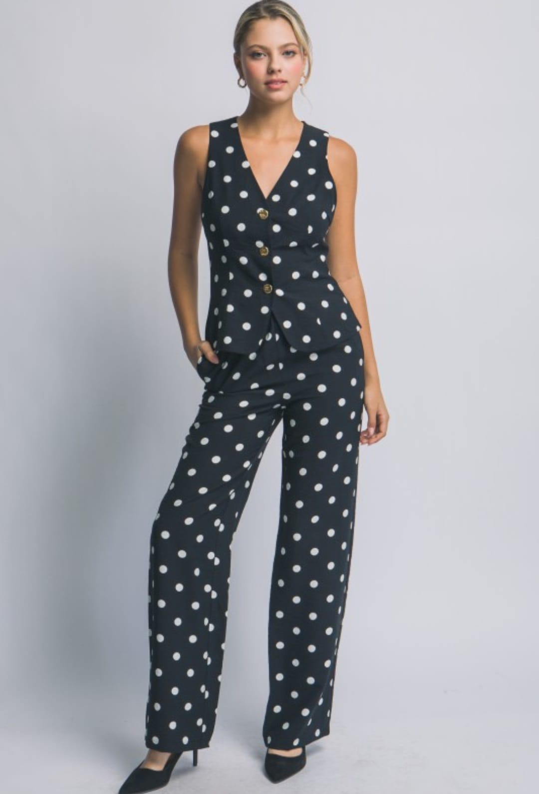SET NEGRO CON PUNTOS BLANCOS