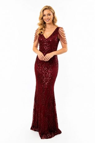 VESTIDO ELEGANTE DE LENTEJUELA Y PEDRERÍA