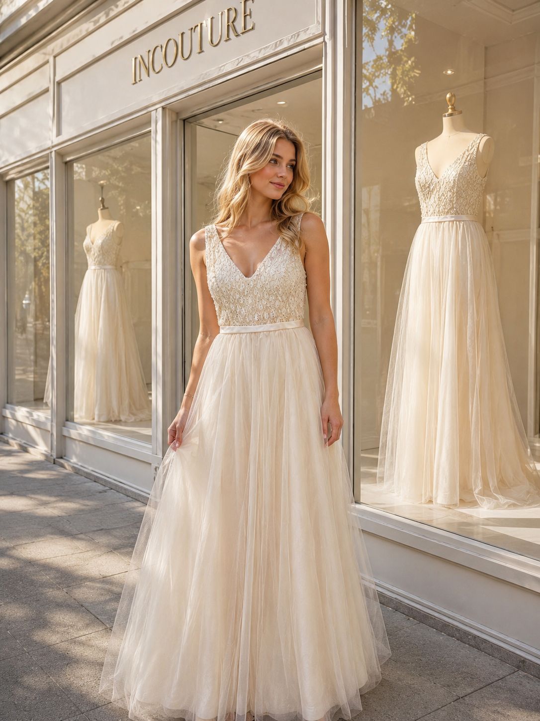 VESTIDO DE TUL CON PEDRERIA Y LENTEJUELA