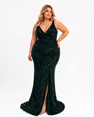 VESTIDO DE LENTEJUELA CON DRAPEADO PLUS